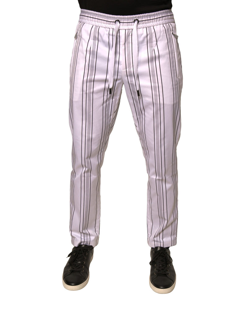 White Stripe Cotton Dress Skinny Pants-Dolce & Gabbana-LabelTerrace.com