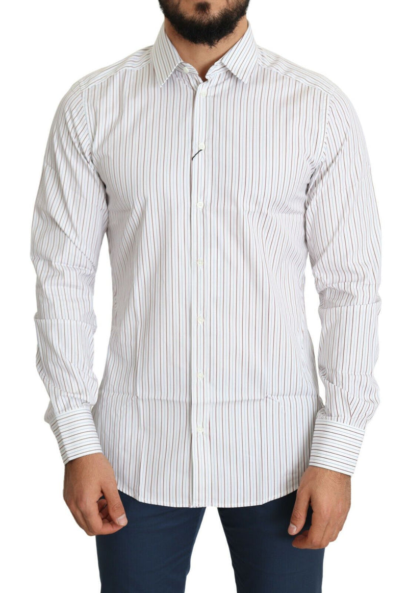White Striped Formal MARTINI Shirt-Dolce & Gabbana-LabelTerrace.com
