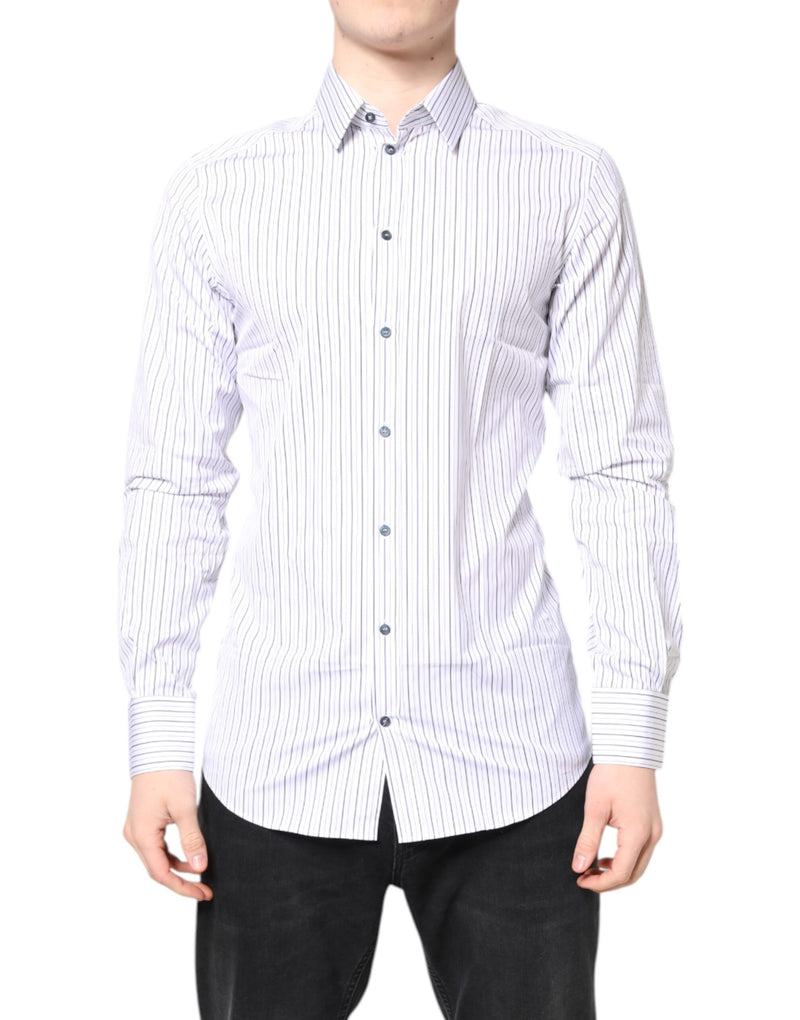 White Stripes GOLD Cotton Formal Shirt-Dolce & Gabbana-LabelTerrace.com