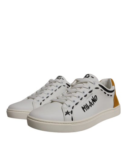 White Suede Leather Low Top Sneakers Shoes-Dolce & Gabbana-LabelTerrace.com