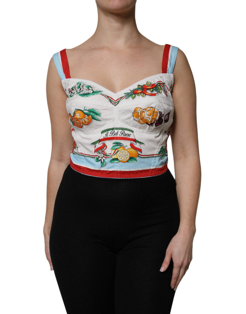 White Vegetable Print Sweetheart Cropped Top-Dolce & Gabbana-LabelTerrace.com