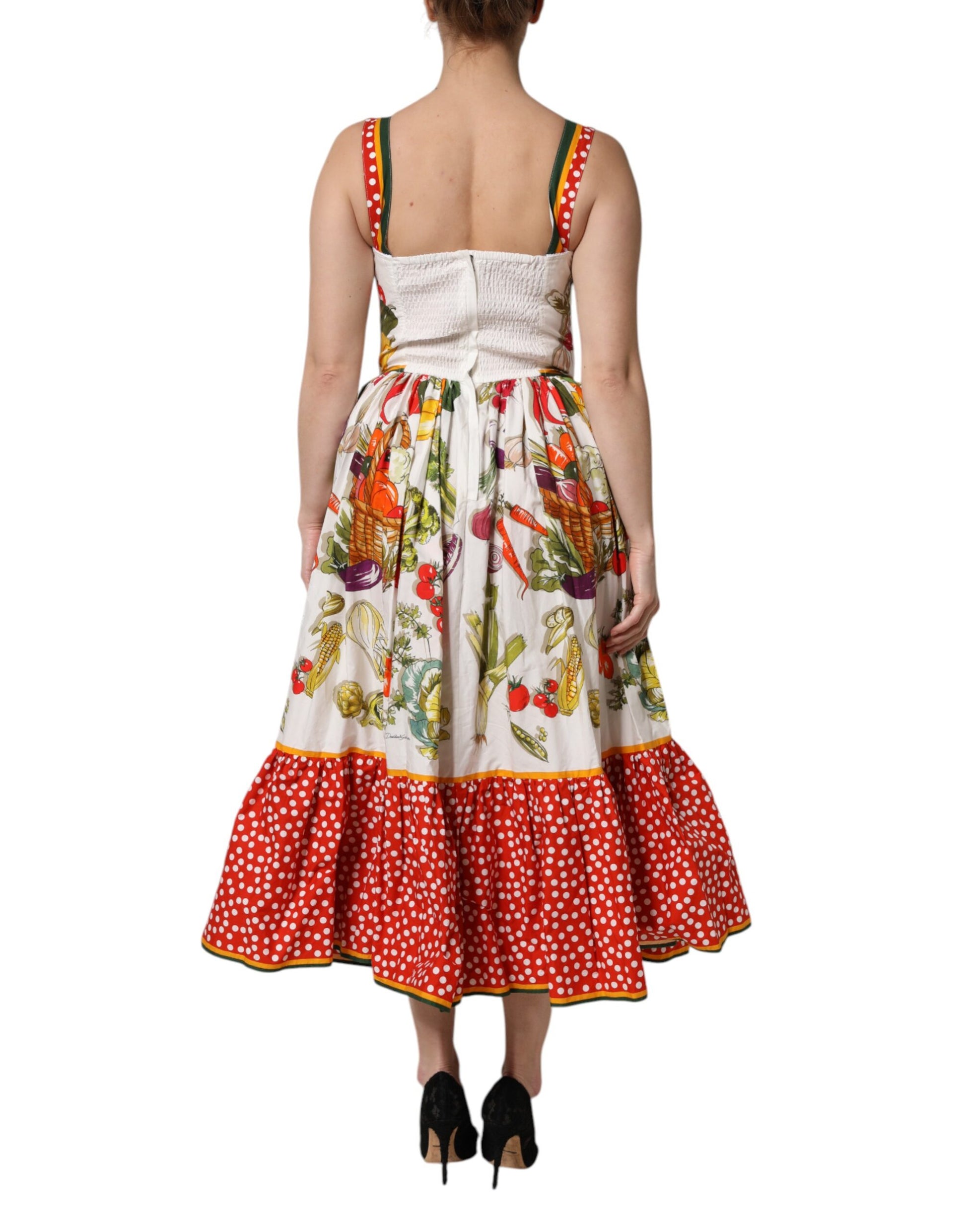 White Vegetables Sleeveless A-line Dress-Dolce & Gabbana-LabelTerrace.com
