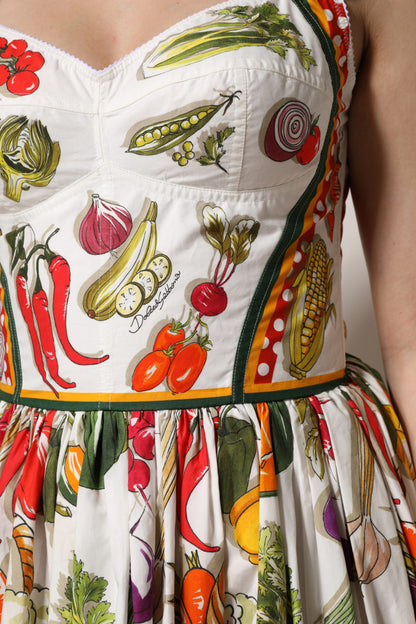 White Vegetables Sleeveless A-line Midi Dress-Dolce & Gabbana-LabelTerrace.com