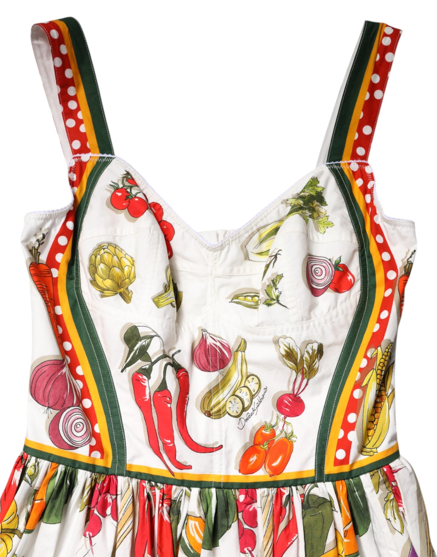 White Vegetables Sleeveless A-line Midi Dress-Dolce & Gabbana-LabelTerrace.com