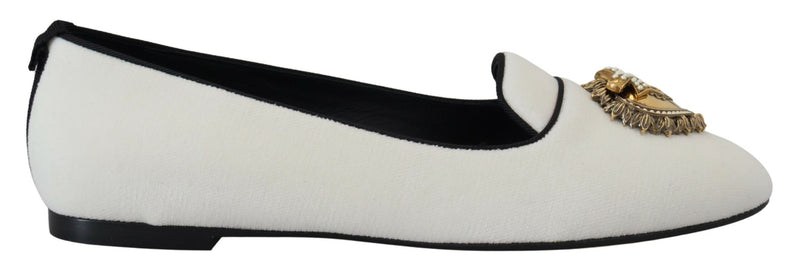 White Velvet Slip Ons Loafers Flats Shoes-Dolce & Gabbana-LabelTerrace.com