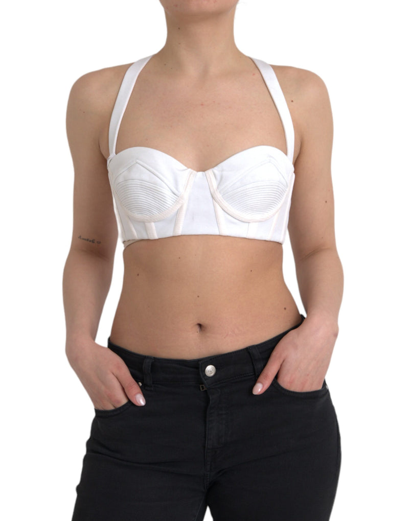 White Viscose Bustier Sleeveless Cropped Top-Versace-LabelTerrace.com