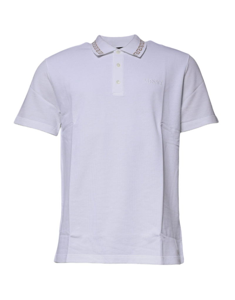 White Viscose Collared Men Polo Short Sleeves T-shirt-Versace-LabelTerrace.com