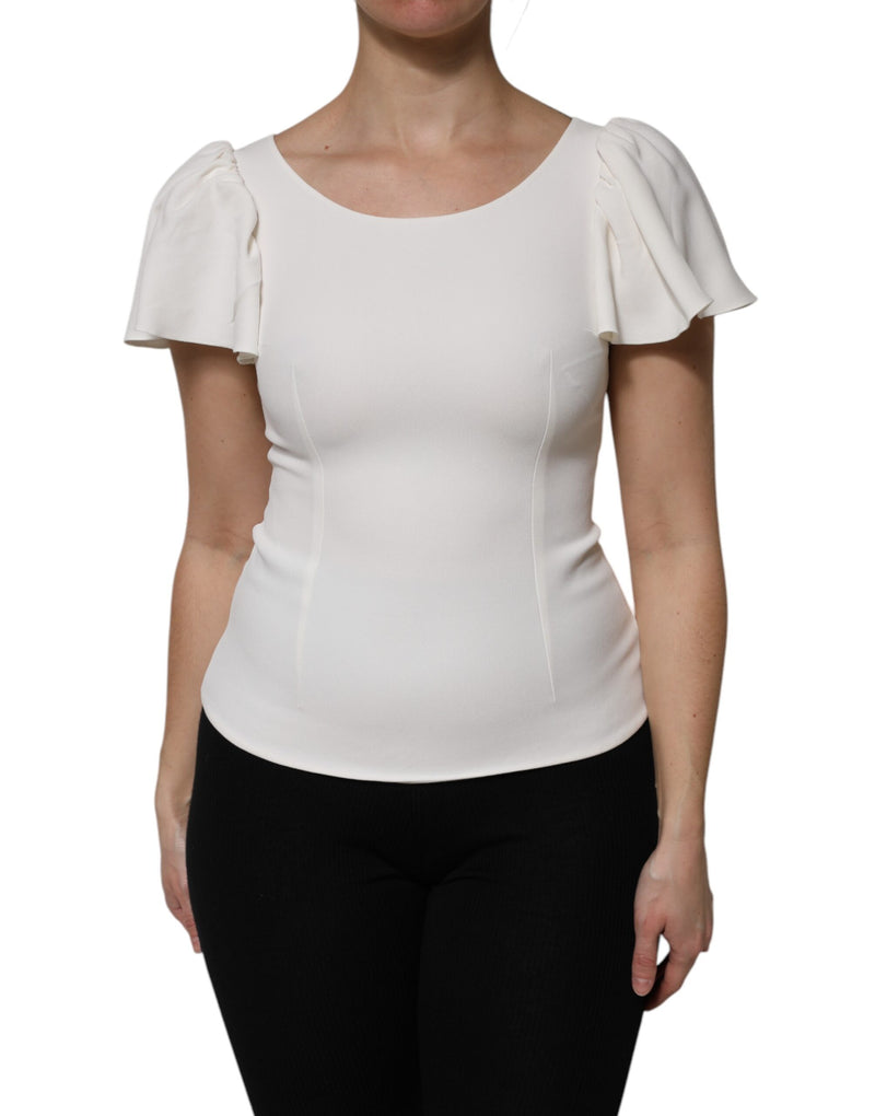 White Viscose Round Neck Short Sleeves Top-Dolce & Gabbana-LabelTerrace.com