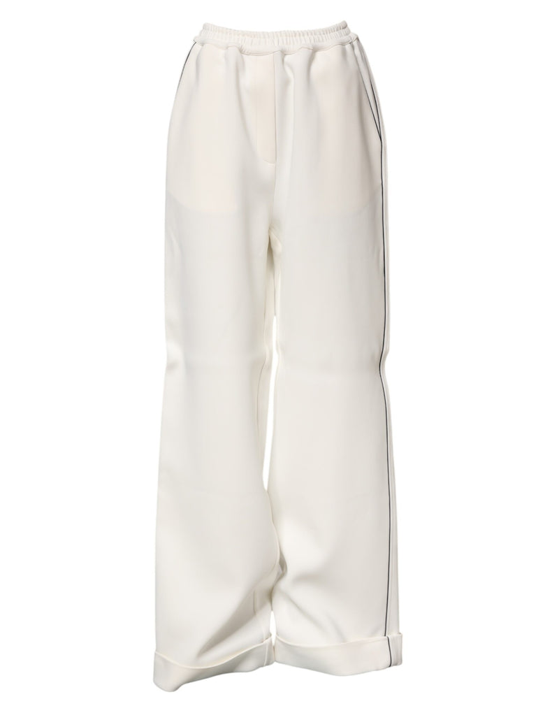 White Viscose Wide Leg Pull On Pants-Dolce & Gabbana-LabelTerrace.com