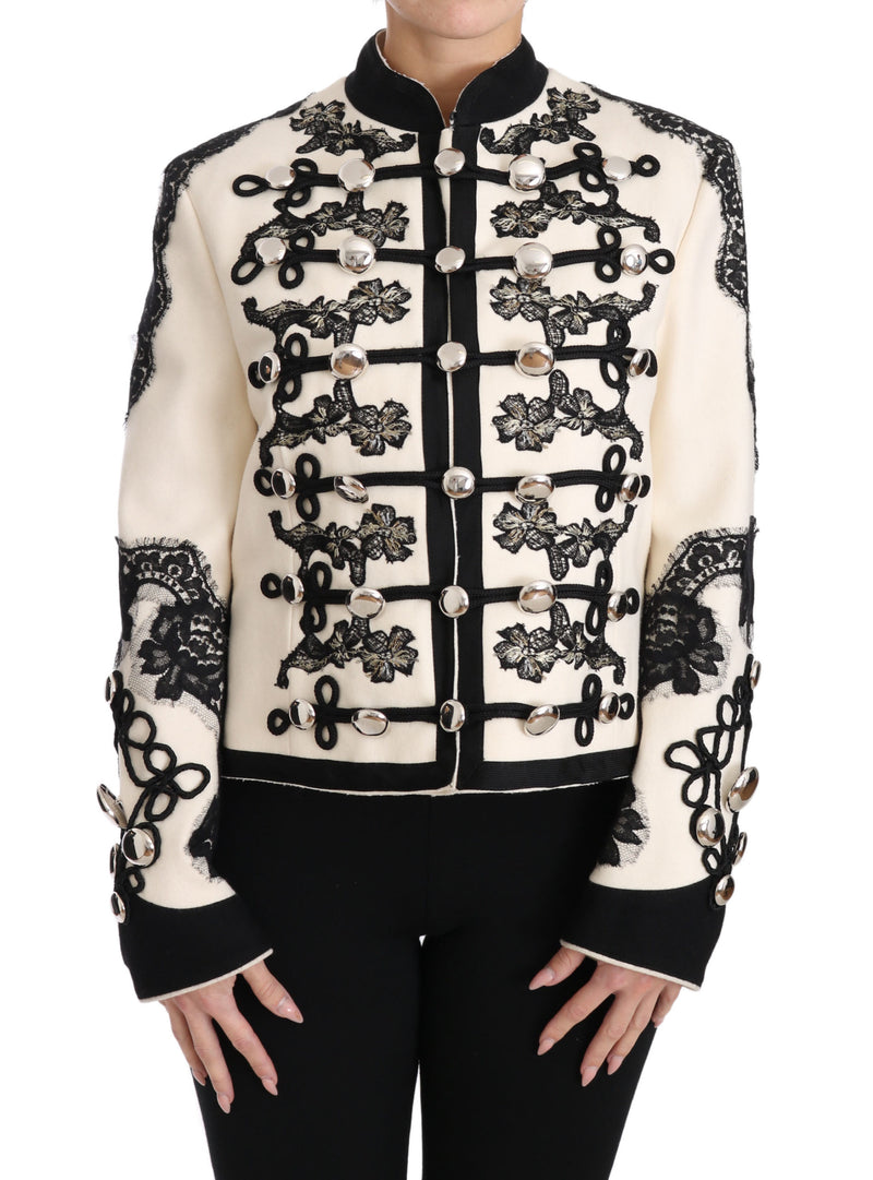 White Wool Black Floral Baroque Jacket-Dolce & Gabbana-LabelTerrace.com