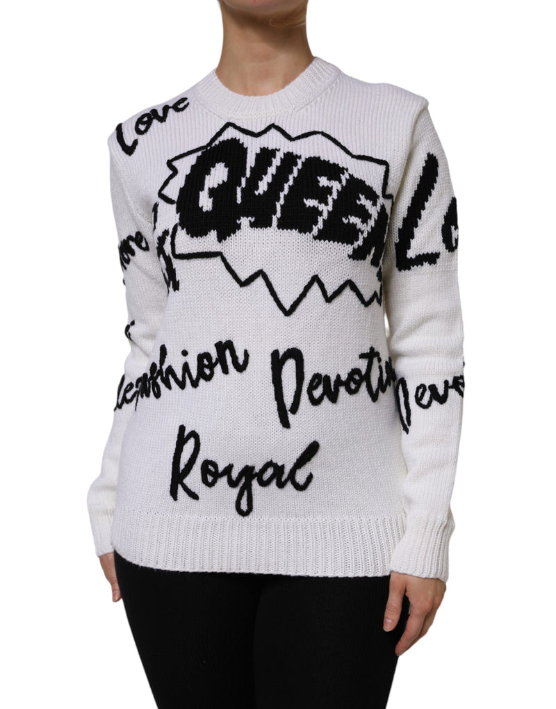White Wool Knit Crew Neck Pullover Sweater-Dolce & Gabbana-LabelTerrace.com