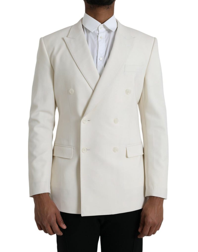 White Wool MARTINI Double Breasted Blazer-Dolce & Gabbana-LabelTerrace.com