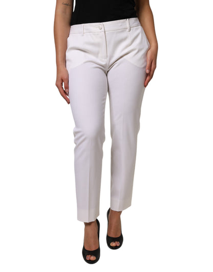 White Wool Mid Waist Tapered Pants