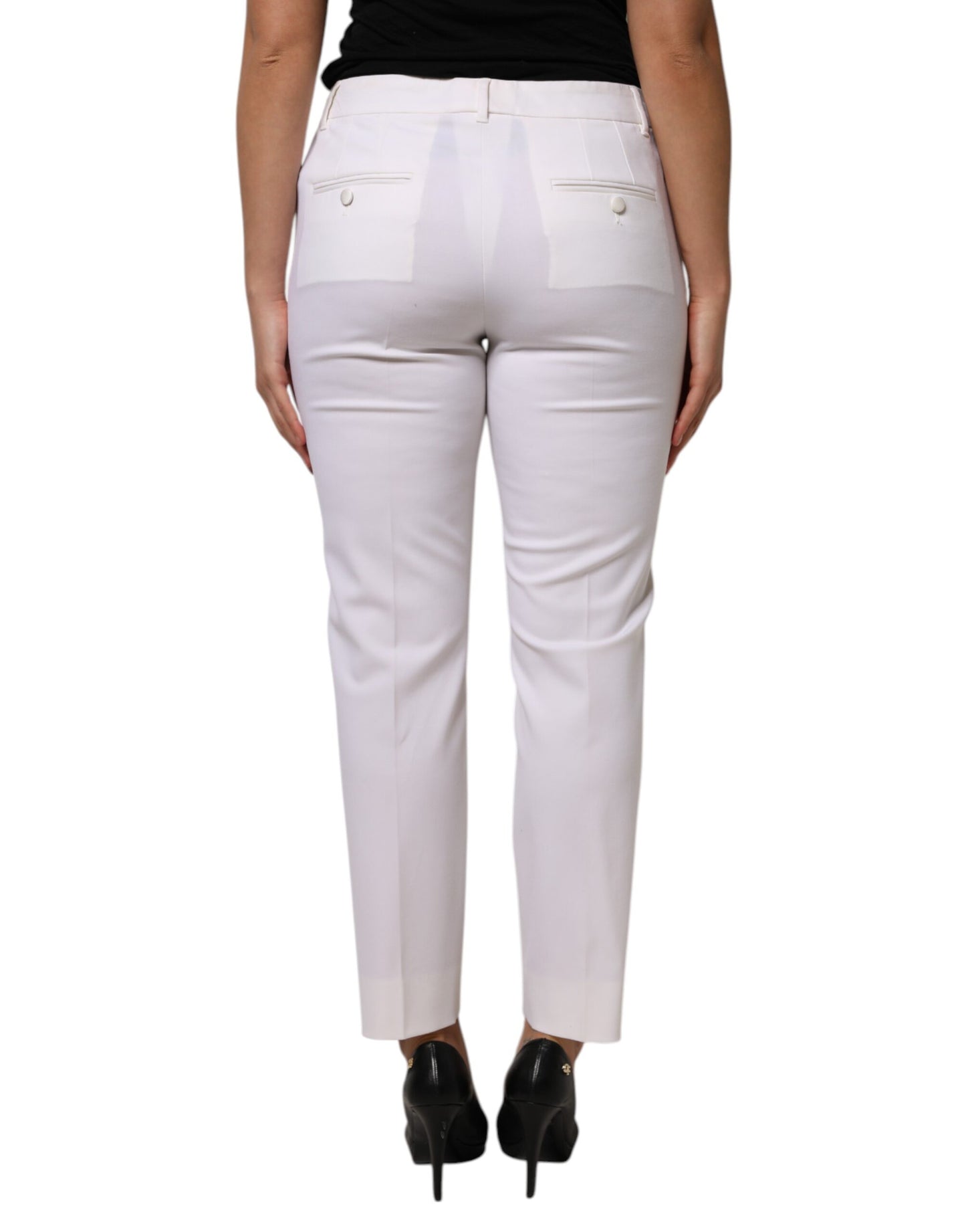 White Wool Mid Waist Tapered Pants-Dolce & Gabbana-LabelTerrace.com