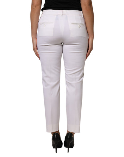 White Wool Mid Waist Tapered Pants-Dolce & Gabbana-LabelTerrace.com