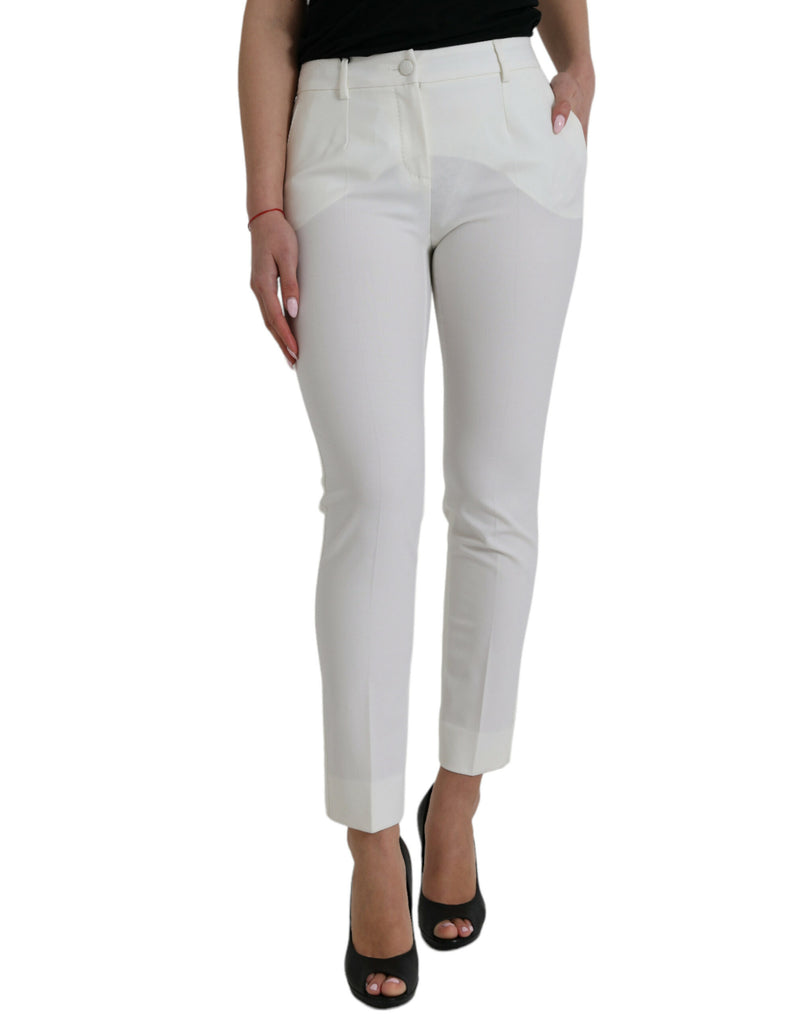 White Wool Mid Waist Tapered Pants-Dolce & Gabbana-LabelTerrace.com