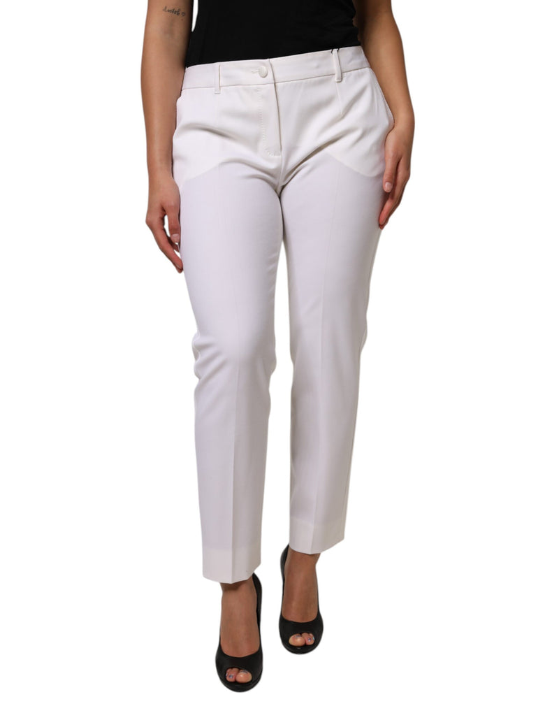 White Wool Mid Waist Tapered Pants-Dolce & Gabbana-LabelTerrace.com