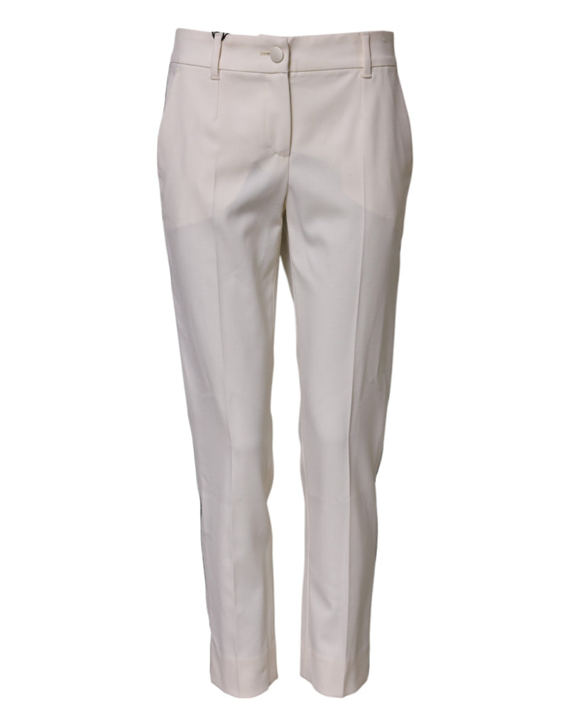 White Wool Mid Waist Tapered Trouser Pants-Dolce & Gabbana-LabelTerrace.com