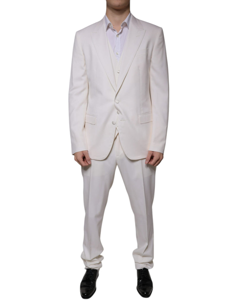 White Wool Silk 3 Piece SlimFit Formal Suit-Dolce & Gabbana-LabelTerrace.com