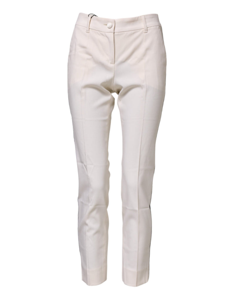 White Wool Tapered High Waist Pants-Dolce & Gabbana-LabelTerrace.com