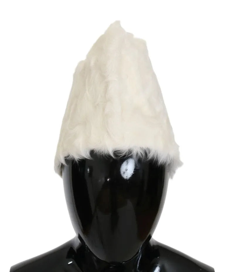 White Xiangao Lamb Fur Beanie-Dolce & Gabbana-LabelTerrace.com
