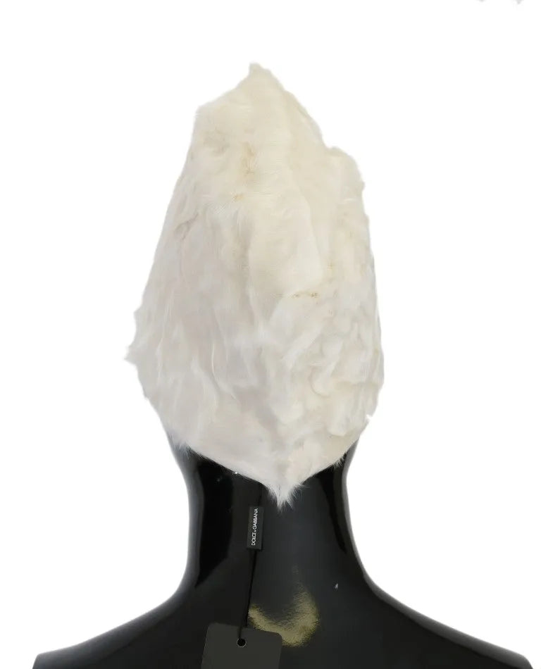 White Xiangao Lamb Fur Beanie-Dolce & Gabbana-LabelTerrace.com