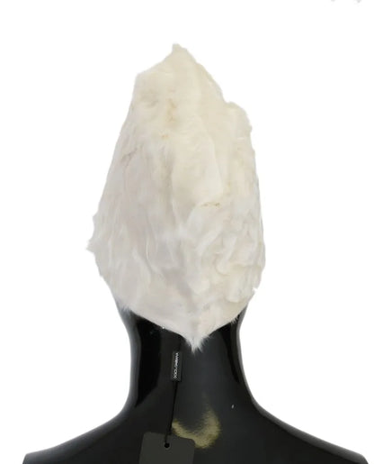 White Xiangao Lamb Fur Beanie-Dolce & Gabbana-LabelTerrace.com