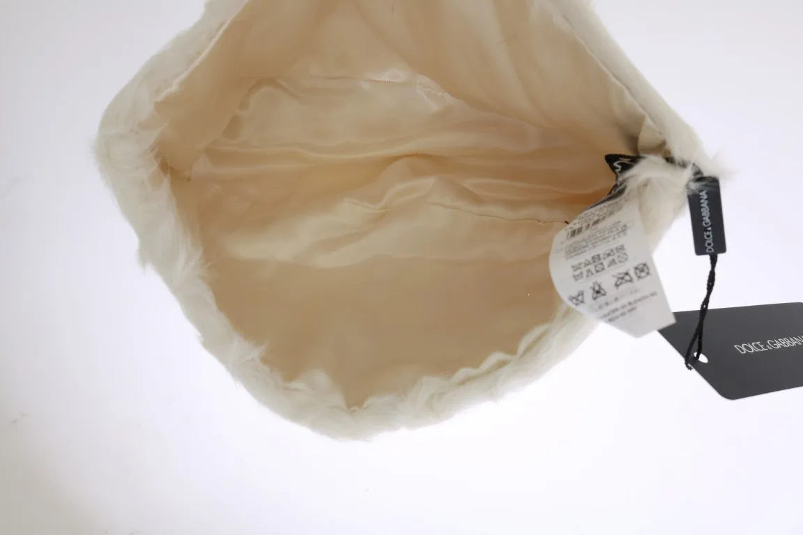 White Xiangao Lamb Fur Beanie-Dolce & Gabbana-LabelTerrace.com