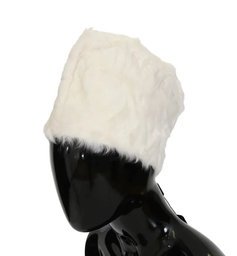 White Xiangao Lamb Fur Beanie-Dolce & Gabbana-LabelTerrace.com