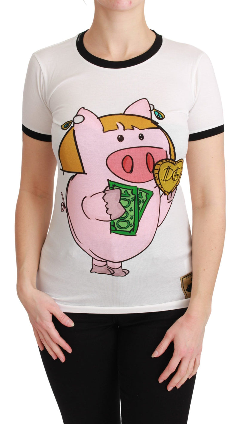 White YEAR OF THE PIG Top Cotton T-shirt-Dolce & Gabbana-LabelTerrace.com