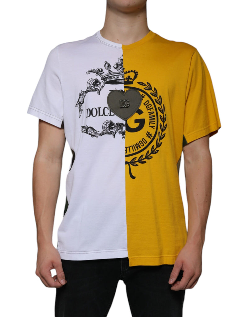 White Yellow Logo Print Short Sleeve T-shirt-Dolce & Gabbana-LabelTerrace.com