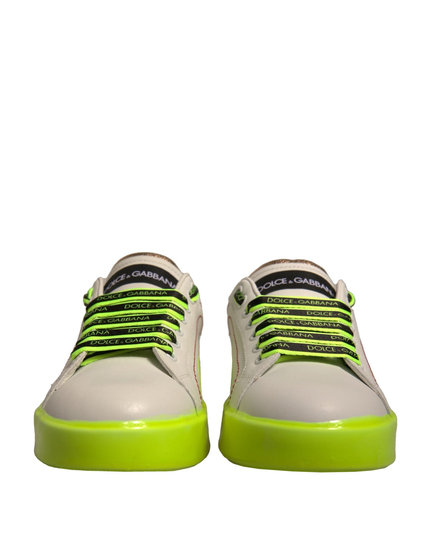 White Yellow Portofino Leather Sneakers Shoes-Dolce & Gabbana-LabelTerrace.com