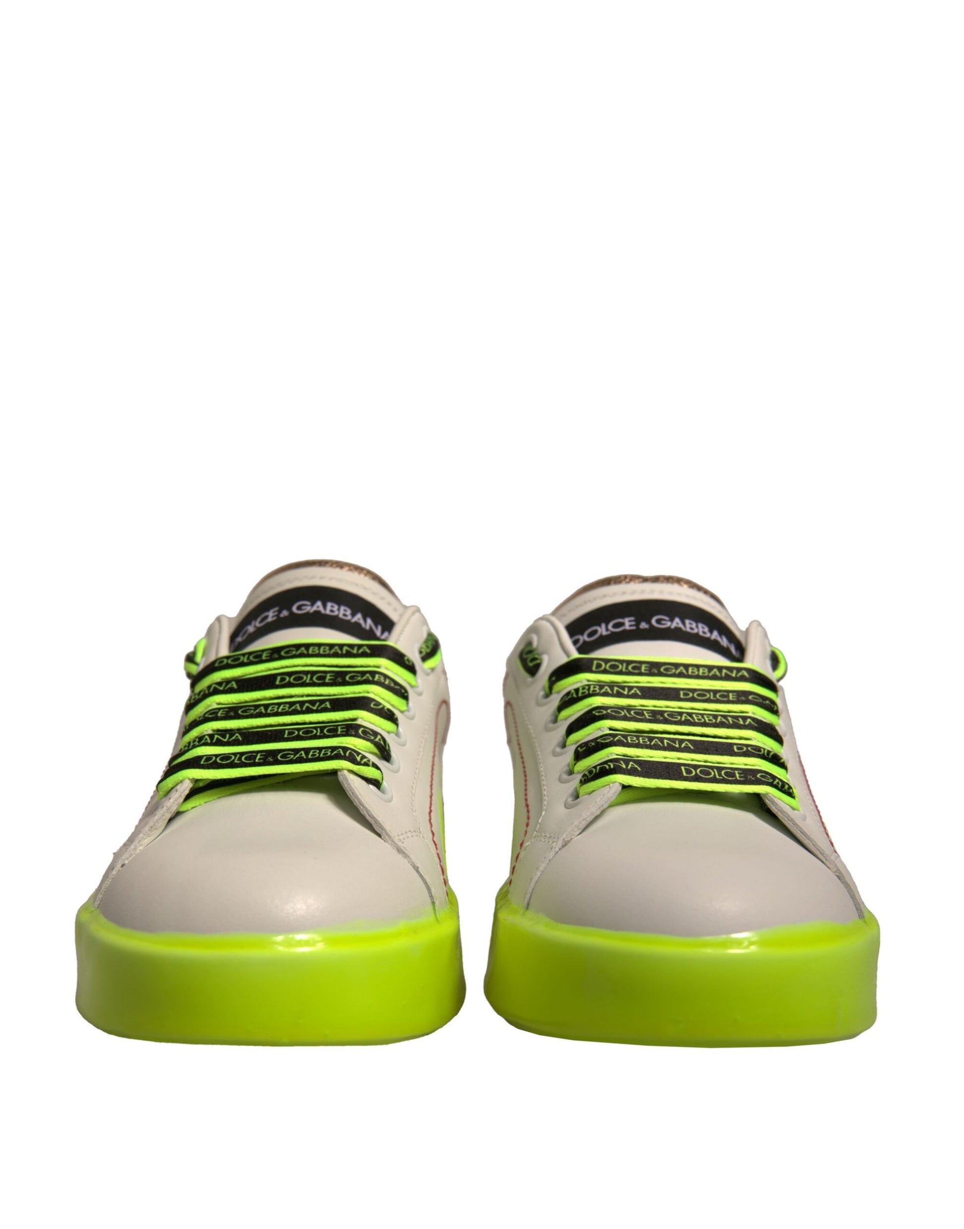 White Yellow Portofino Leather Sneakers Shoes-Dolce & Gabbana-LabelTerrace.com