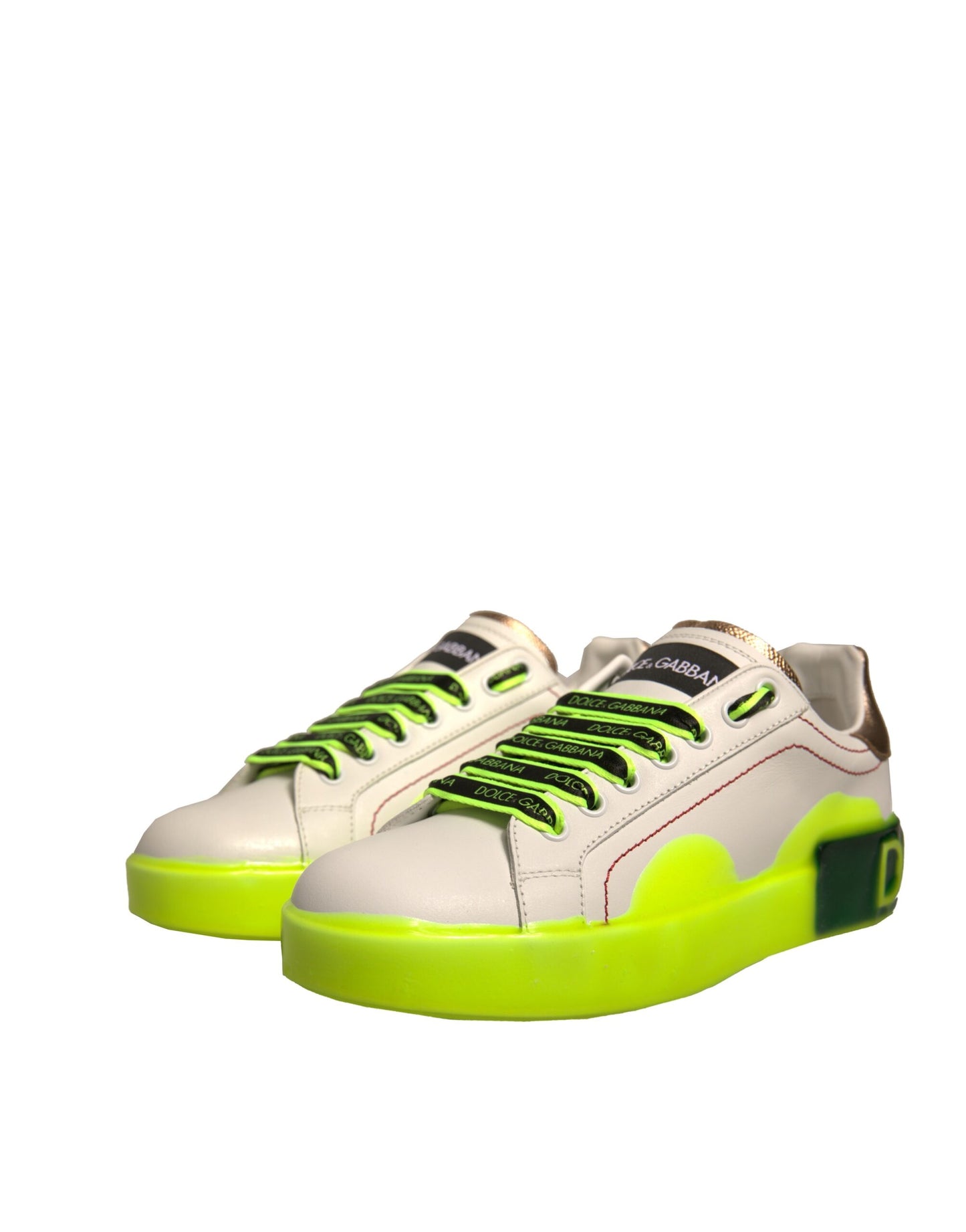 White Yellow Portofino Leather Sneakers Shoes-Dolce & Gabbana-LabelTerrace.com