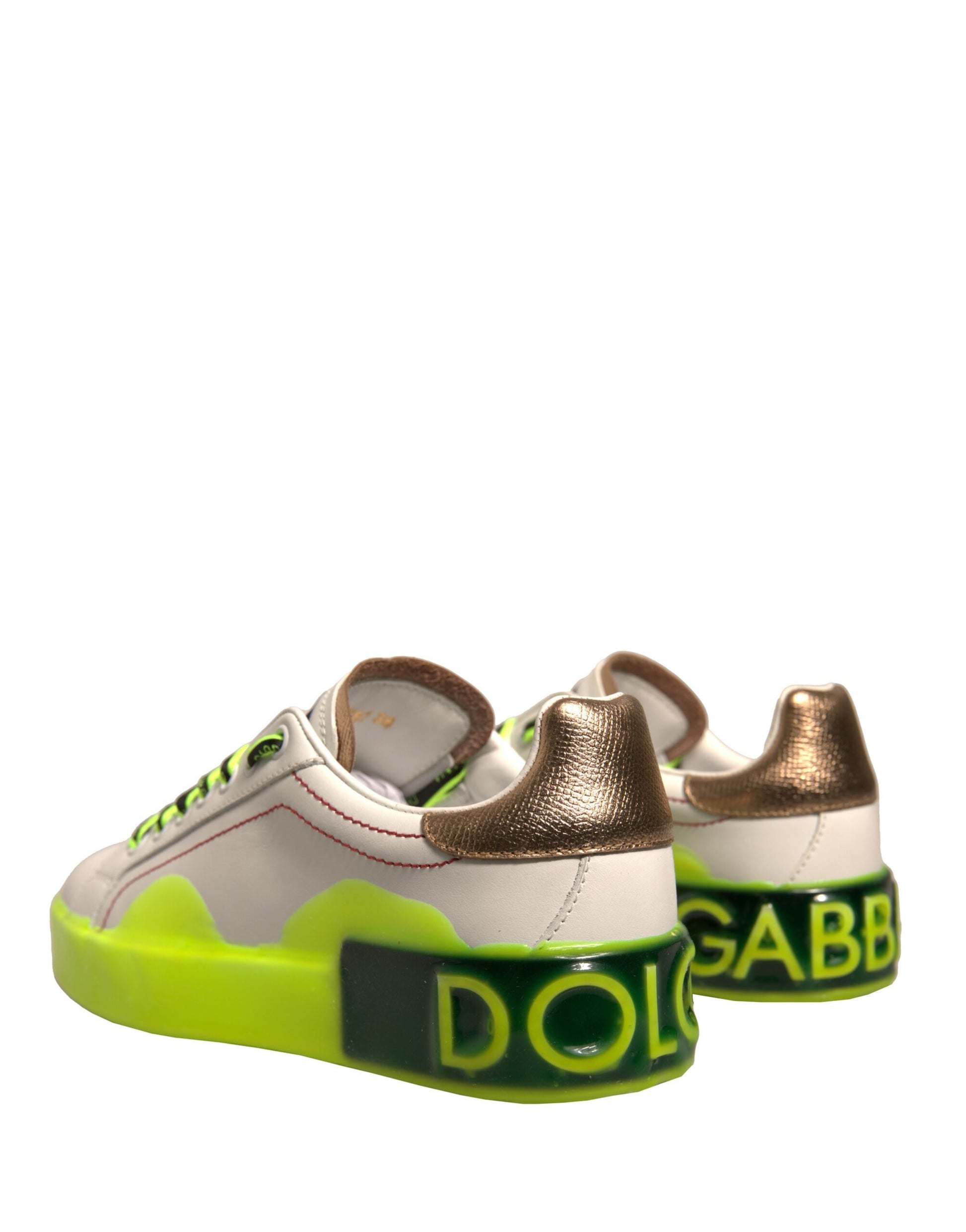 White Yellow Portofino Leather Sneakers Shoes-Dolce & Gabbana-LabelTerrace.com