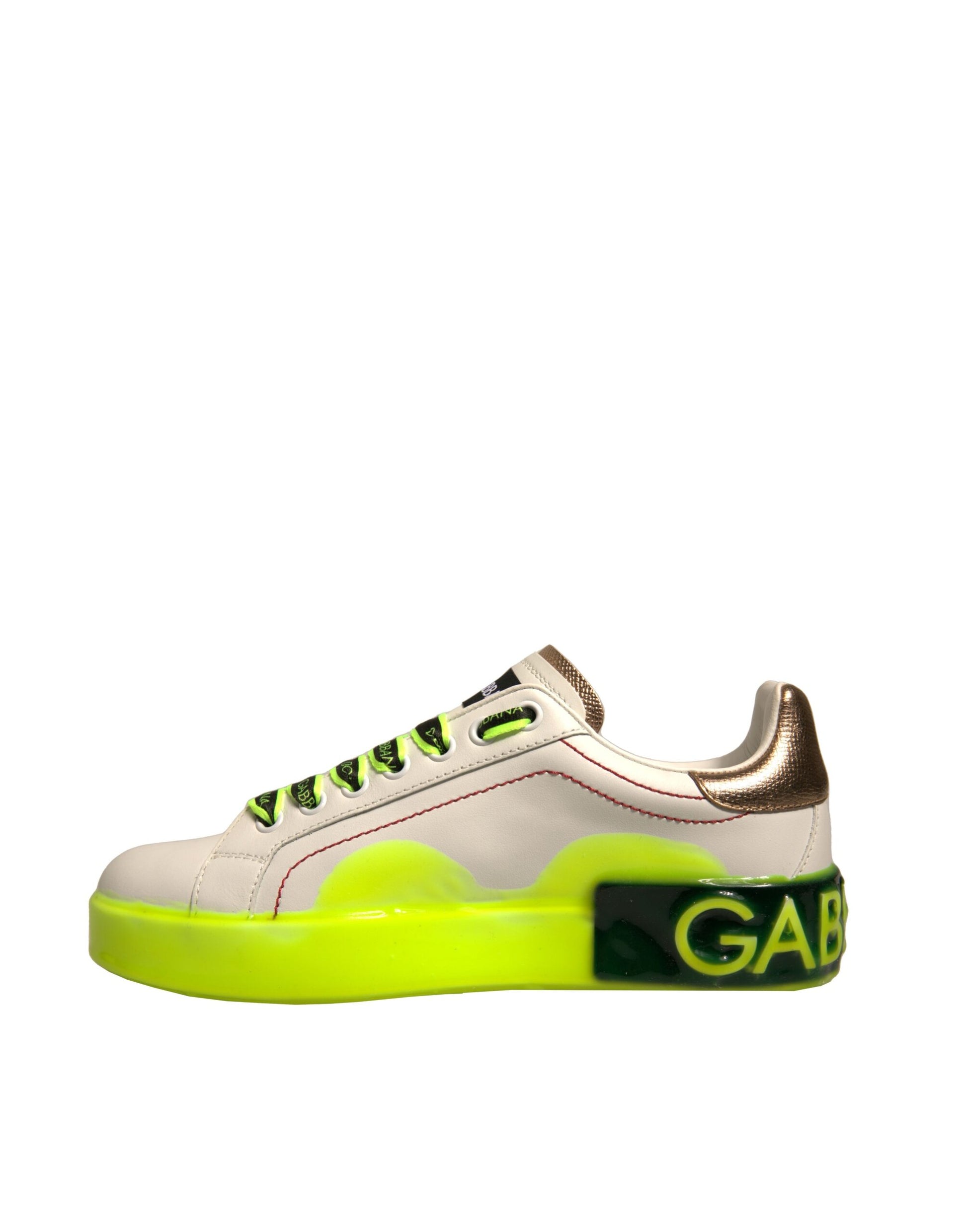 White Yellow Portofino Leather Sneakers Shoes-Dolce & Gabbana-LabelTerrace.com