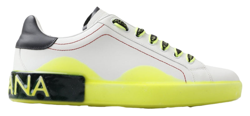 White Yellow Portofino Leather Sneakers Shoes-Dolce & Gabbana-LabelTerrace.com