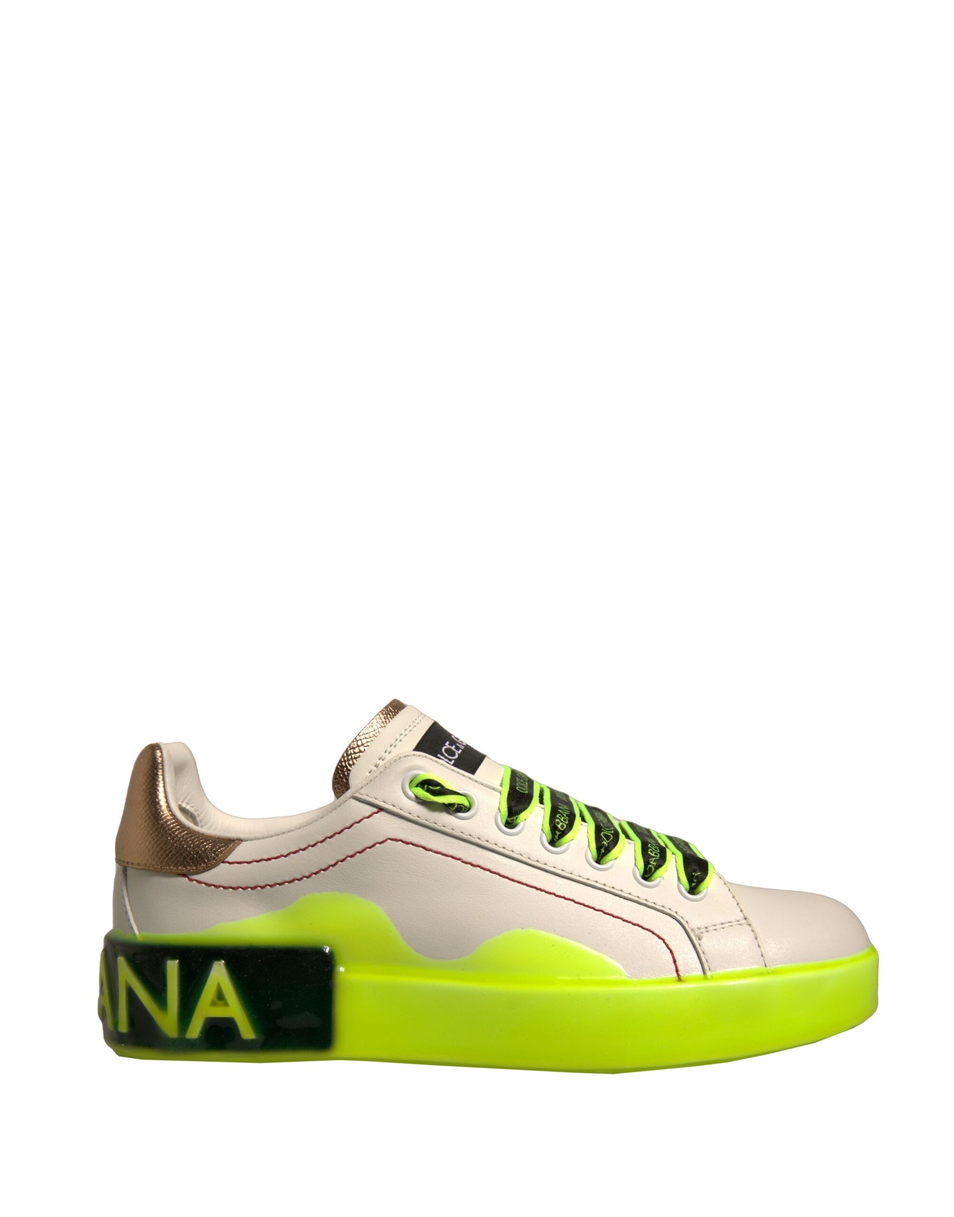 White Yellow Portofino Leather Sneakers Shoes-Dolce & Gabbana-LabelTerrace.com