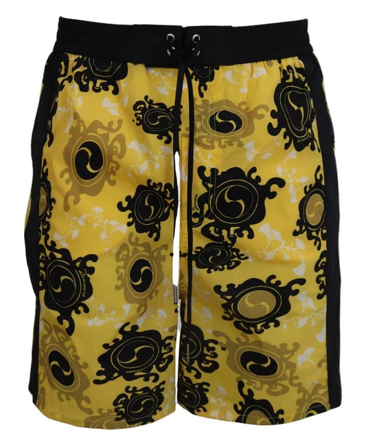 Yellow Black Printed Nylon Beachwear Shorts Swimwear-Dsquared²-LabelTerrace.com