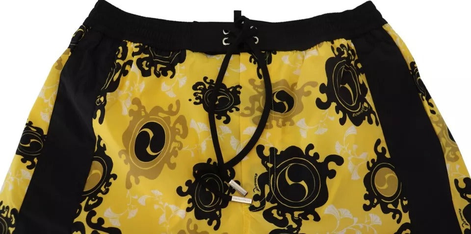 Yellow Black Printed Nylon Beachwear Shorts Swimwear-Dsquared²-LabelTerrace.com