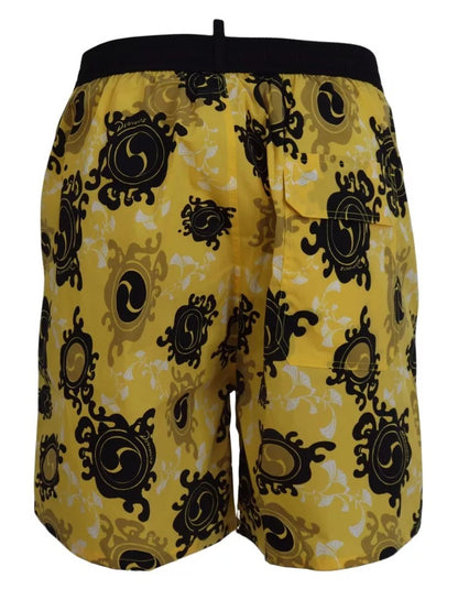 Yellow Black Printed Nylon Beachwear Shorts Swimwear-Dsquared²-LabelTerrace.com
