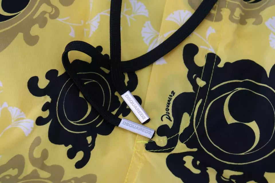 Yellow Black Printed Nylon Beachwear Shorts Swimwear-Dsquared²-LabelTerrace.com