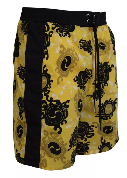 Yellow Black Printed Nylon Beachwear Shorts Swimwear-Dsquared²-LabelTerrace.com
