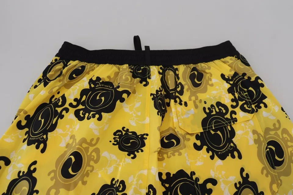 Yellow Black Printed Nylon Beachwear Shorts Swimwear-Dsquared²-LabelTerrace.com