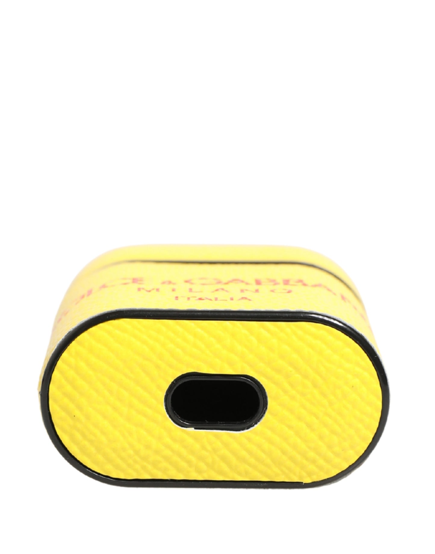 Yellow Calf Leather Logo Flip Holder Strap Airpods Case