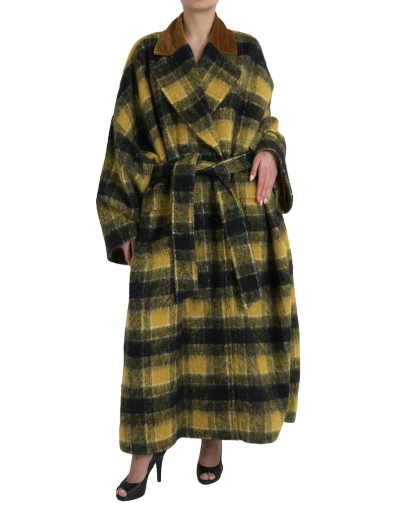 Yellow Checkered Long Sleeve Coat Jacket-Dolce & Gabbana-LabelTerrace.com