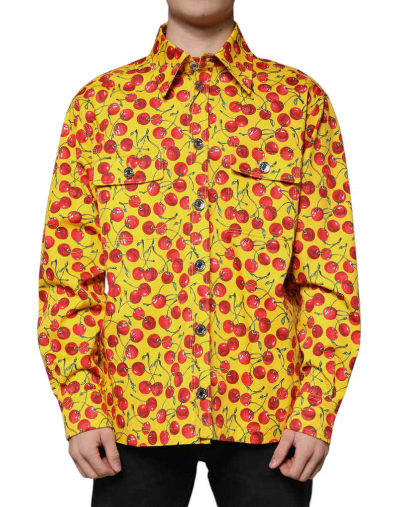 Yellow Cherry Button Down Men Casual Shirt-Dolce & Gabbana-LabelTerrace.com