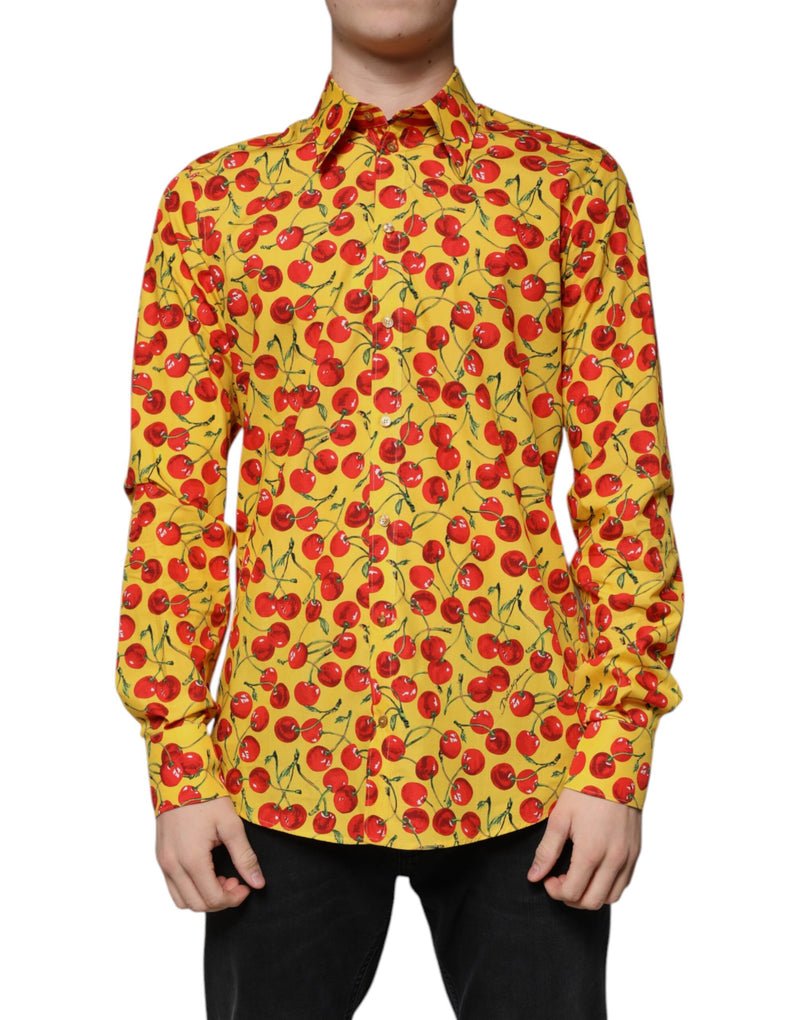 Yellow Cherry Cotton MARTINI Dress Shirt-Dolce & Gabbana-LabelTerrace.com