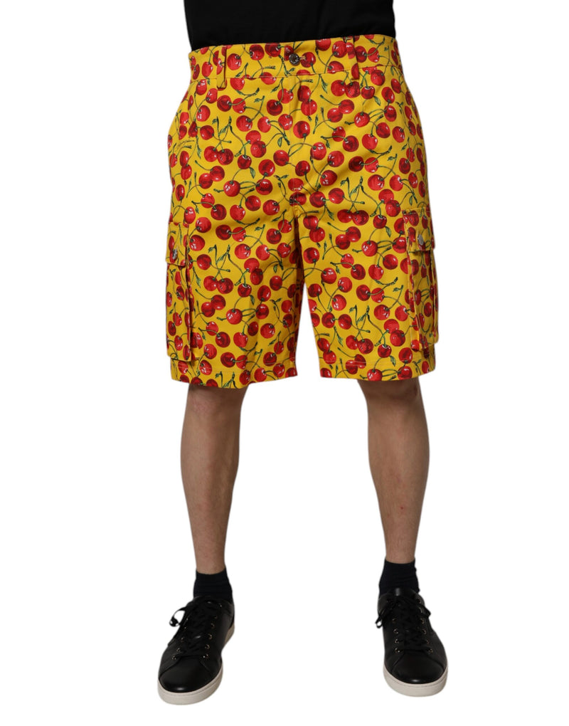 Yellow Cherry Print Cotton Men Bermuda Shorts-Dolce & Gabbana-LabelTerrace.com