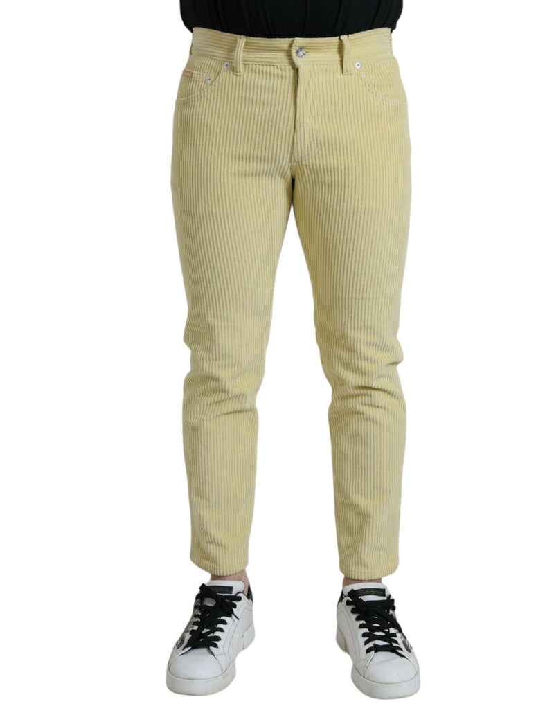 Yellow Corduroy Logo Plaque Skinny Denim Jeans-Dolce & Gabbana-LabelTerrace.com